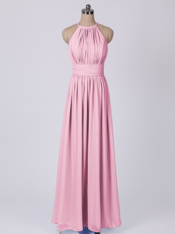 Halter Keyhole Neckline Long A-line Chiffon Bridesmaid Dress AB202077