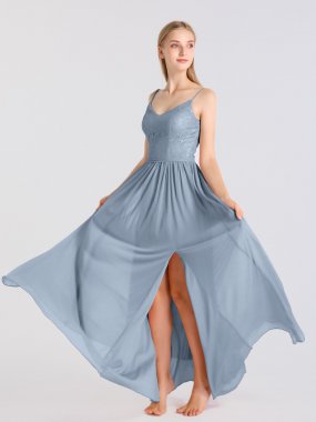 Long Metallic Corded Lace and Mesh Bridesmaid Dress AB202098