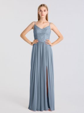 Long Metallic Corded Lace and Mesh Bridesmaid Dress AB202098