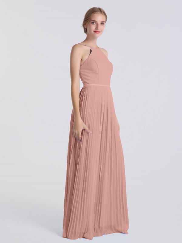 Full Length Chiffon High Halter Neck Bridesmaid Dress AB202074