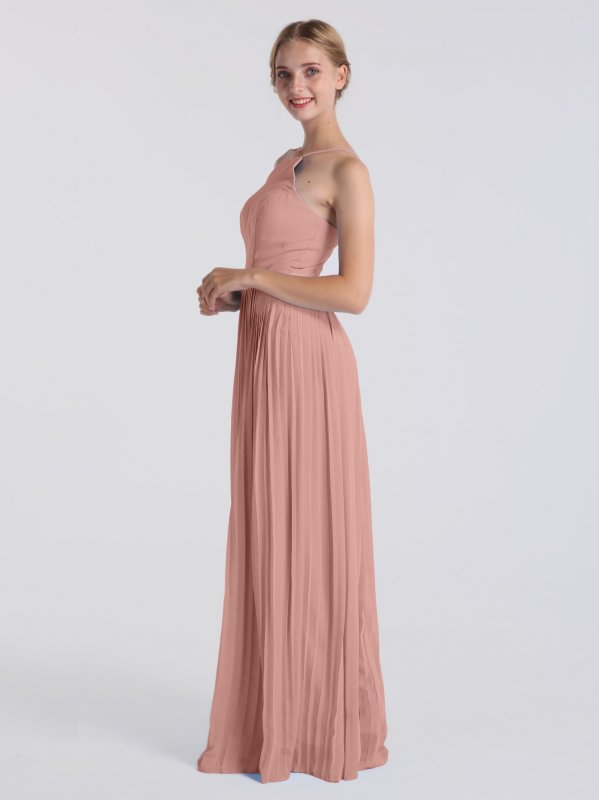 Full Length Chiffon High Halter Neck Bridesmaid Dress AB202074