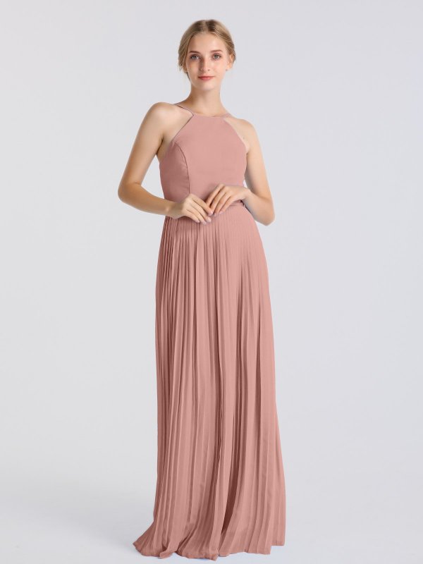 Full Length Chiffon High Halter Neck Bridesmaid Dress AB202074