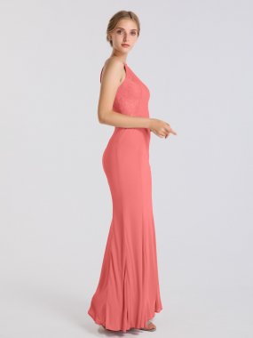 High-Neck Mermaid Lace And Stretch Mesh Bridesmaid Dress AB202081