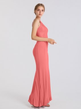 High-Neck Mermaid Lace And Stretch Mesh Bridesmaid Dress AB202081