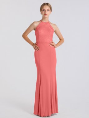 High-Neck Mermaid Lace And Stretch Mesh Bridesmaid Dress AB202081