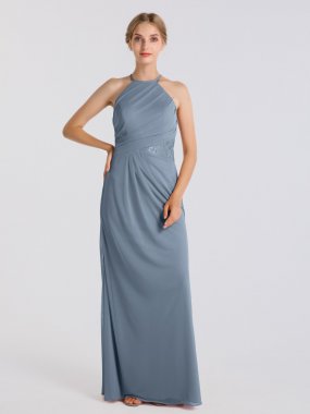 Mesh Tank V-neck Bridesmaid Dress With Lace Inse AB202119
