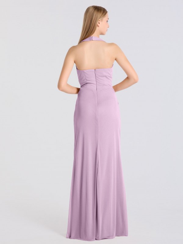 Sexy Mesh Halter Neck Long Bridesmaids Gown AB202131