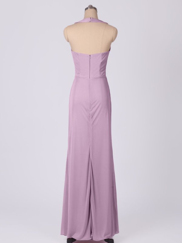 Sexy Mesh Halter Neck Long Bridesmaids Gown AB202131