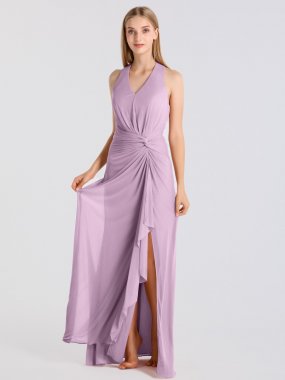 Sexy Mesh Halter Neck Long Bridesmaids Gown AB202131