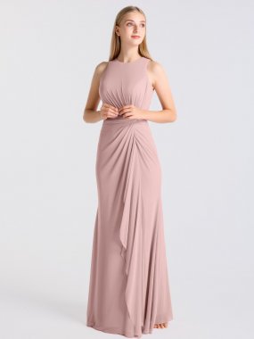 Sleeveless Long Sheath Stretch Mesh Bridesmaid Dress AB202145