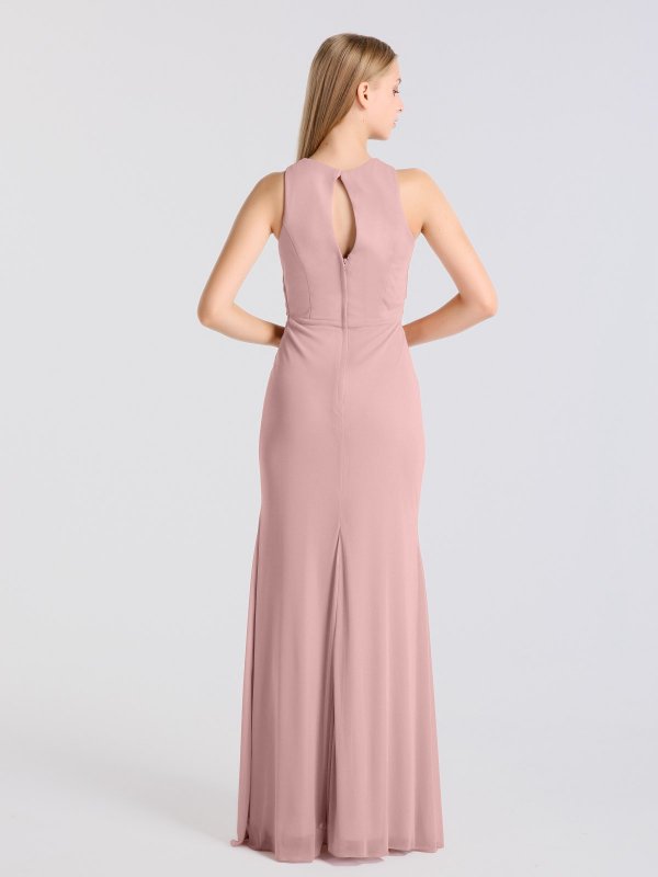 Sleeveless Long Sheath Stretch Mesh Bridesmaid Dress AB202145