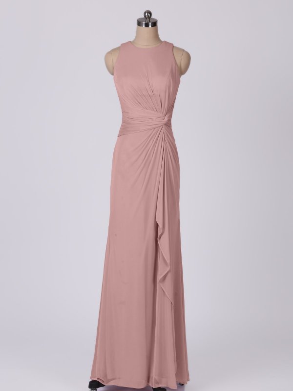 Sleeveless Long Sheath Stretch Mesh Bridesmaid Dress AB202145