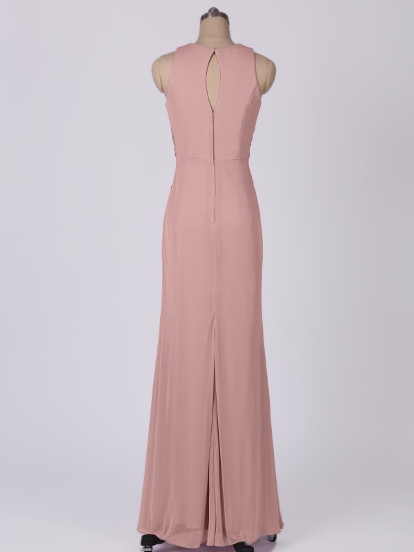Sleeveless Long Sheath Stretch Mesh Bridesmaid Dress AB202145