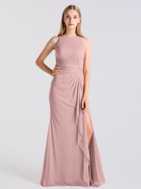 Sleeveless Long Sheath Stretch Mesh Bridesmaid Dress AB202145