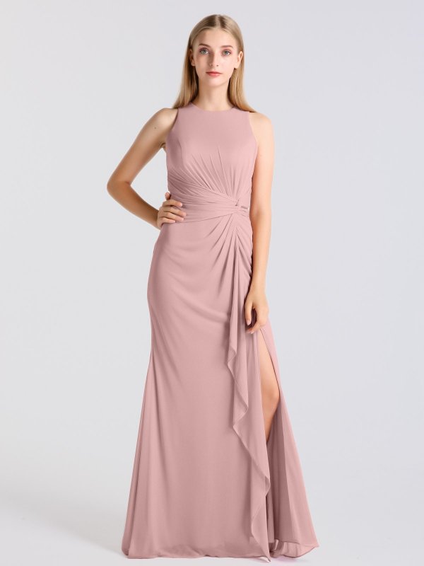 Sleeveless Long Sheath Stretch Mesh Bridesmaid Dress AB202145