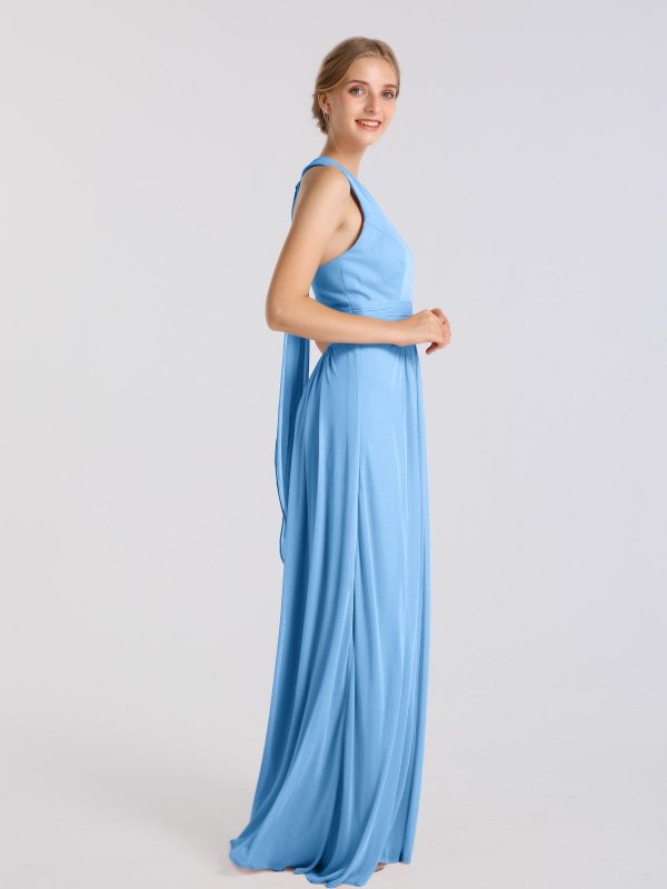 Long Halter Ruched Waist Stretch Mesh Bridesmaid Dress AB202094