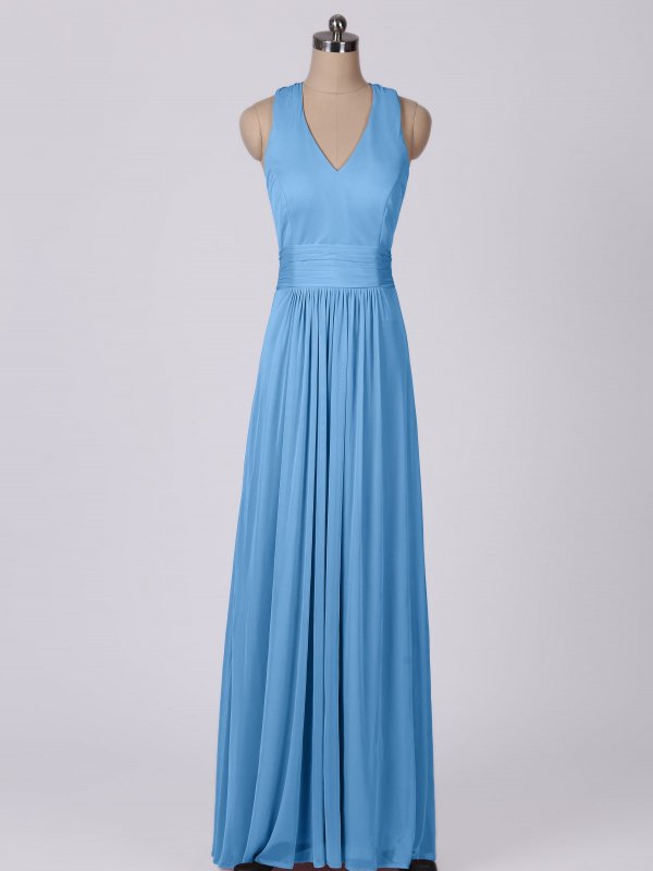 Long Halter Ruched Waist Stretch Mesh Bridesmaid Dress AB202094