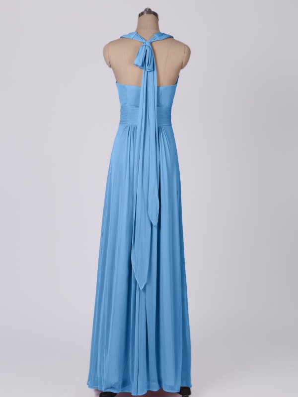 Long Halter Ruched Waist Stretch Mesh Bridesmaid Dress AB202094