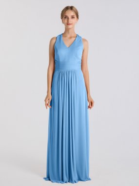 Long Halter Ruched Waist Stretch Mesh Bridesmaid Dress AB202094