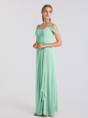 Modern Long Cold Shoulder Stretch Mesh Bridesmaid Dress AB202122