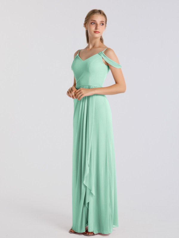 Modern Long Cold Shoulder Stretch Mesh Bridesmaid Dress AB202122