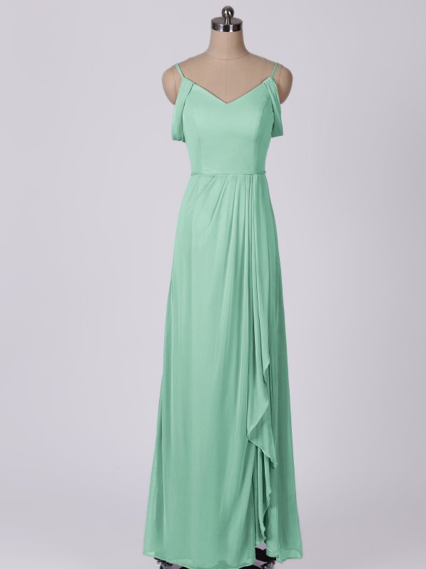 Modern Long Cold Shoulder Stretch Mesh Bridesmaid Dress AB202122