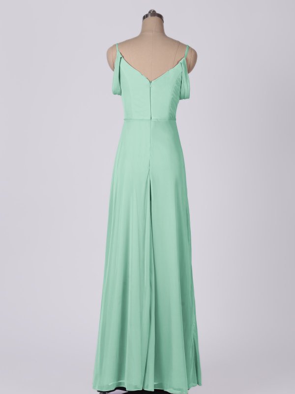 Modern Long Cold Shoulder Stretch Mesh Bridesmaid Dress AB202122