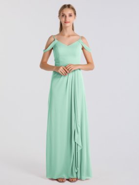 Modern Long Cold Shoulder Stretch Mesh Bridesmaid Dress AB202122