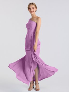 One-Shoulder Chiffon Bridesmaid Dress With Cascade Slit Skirt AB202126