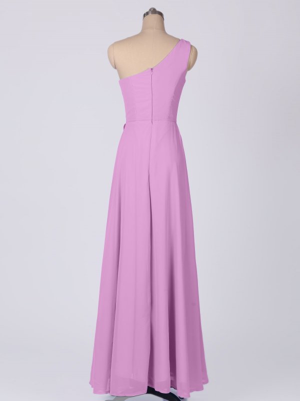 One-Shoulder Chiffon Bridesmaid Dress With Cascade Slit Skirt AB202126