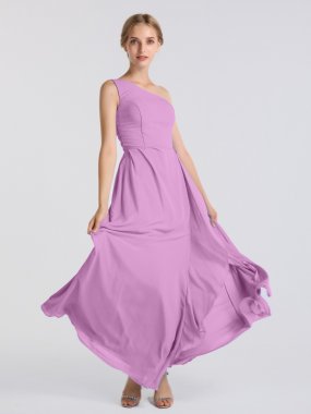 One-Shoulder Chiffon Bridesmaid Dress With Cascade Slit Skirt AB202126