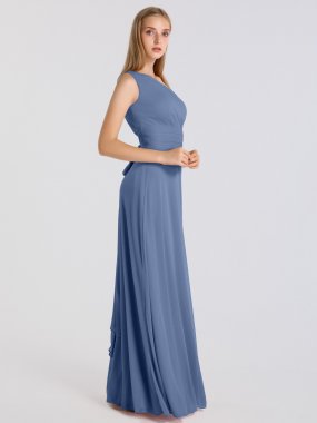 Ruched Waist Elegant One Shoulder Bridesmaid Gown AB202129