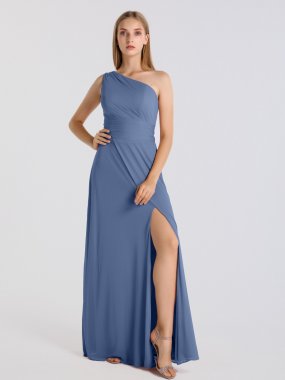 Ruched Waist Elegant One Shoulder Bridesmaid Gown AB202129