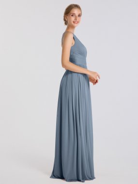 Long One Shoulder Mesh Bridesmaid Dress with Ruched Waist AB202100