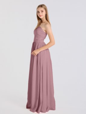 Long Strapless Satin Bridesmaid Dress With Belt and Slit AB202111