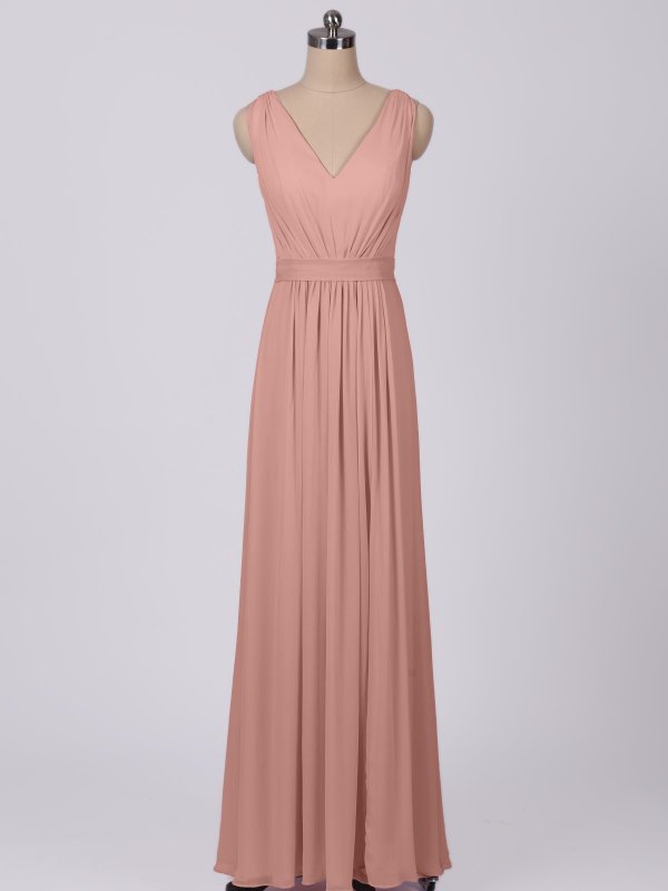 Long Tank V Neck Crinkle Chiffon Dress With Low Crisscross Back AB202112