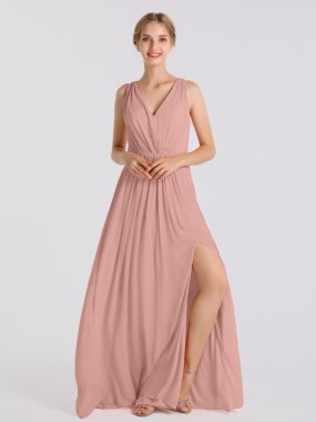 Long Tank V Neck Crinkle Chiffon Dress With Low Crisscross Back AB202112