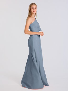 Ruffled One-Shoulder Crinkle Chiffon Bridesmaid Dress with Belt AB202130