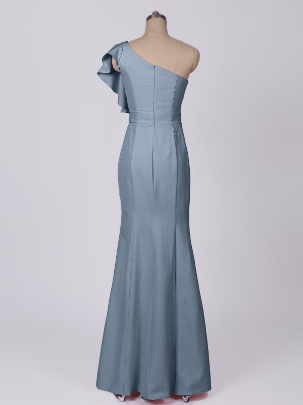 Ruffled One-Shoulder Crinkle Chiffon Bridesmaid Dress with Belt AB202130