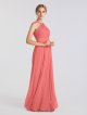 Flowing Long A-line Y-neck Pleated Mesh Bridesmaid Dress AB202048