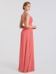 Flowing Long A-line Y-neck Pleated Mesh Bridesmaid Dress AB202048