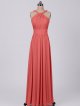 Flowing Long A-line Y-neck Pleated Mesh Bridesmaid Dress AB202048