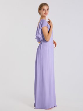 Flutter Sleeve A-Line Long Crinkle Chiffon Dress For Bridesmaids AB202072