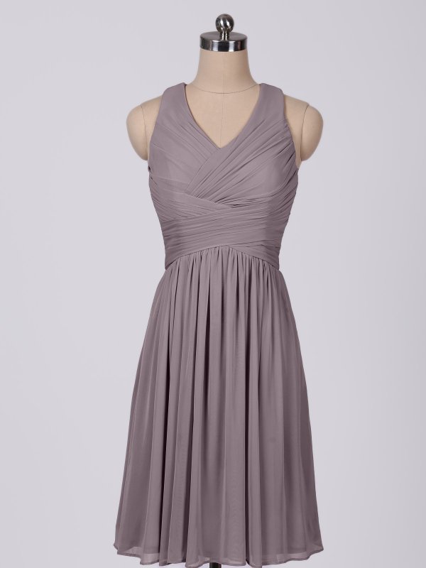 Crisscross Back Tank V-Neck Above Knee Mesh Bridesmaid Gowns AB202061