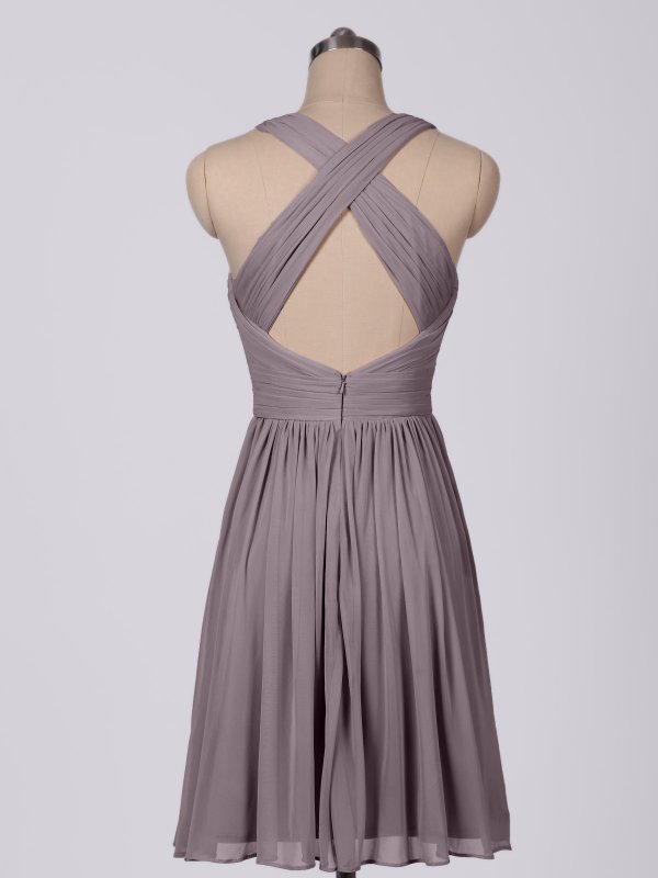Crisscross Back Tank V-Neck Above Knee Mesh Bridesmaid Gowns AB202061