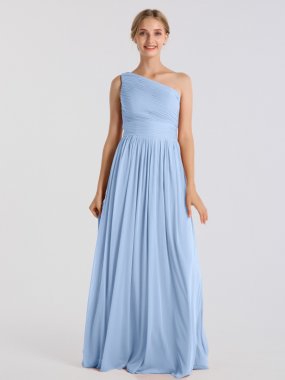 Micro-Pleated Long Mesh One-Shoulder Bridesmaid Dress AB202120
