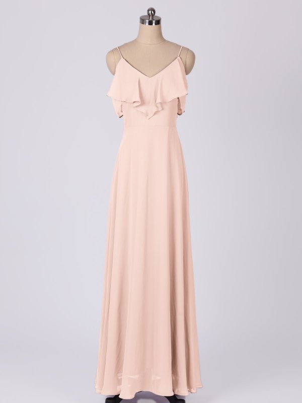 Chiffon Long A-line Cold-Shoulder Bridesmaid Dress with V-Neck AB202043