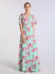 Long A-line Floral Chiffon Dress with Flutter Sleeves AB202088