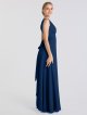 Long Chiffon One-Shoulder Bridesmaid Dress with Ruched Waist AB202091