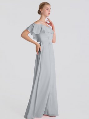 Long A-Line Cold-Shoulder Crinkle Chiffon Bridesmaid Dress AB202087